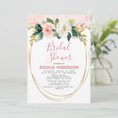 ピンク金ゴールドグリッターフローラブライダルシャワー 招待状 (スタンド正面)