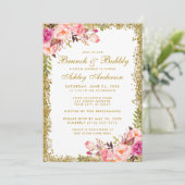 ピンク金ゴールドグリッターブライダルシャワーブランチ招待状 招待状 (スタンド正面)