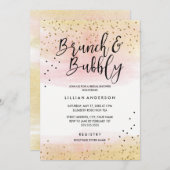 ピンク金ゴールドグリッターブランチアンドバブリーブライダルシャワー 招待状 (正面/裏面)