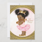 ピンク金ゴールドグリッタープリンセスヴィンテージベビーガールパーティー 招待状 (正面)