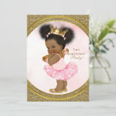 ピンク金ゴールドグリッタープリンセスヴィンテージベビーガールパーティー 招待状 (スタンド正面)