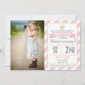 ピンク金ゴールドグリッタープリンセス誕生日写真招待状 招待状 (正面)