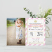 ピンク金ゴールドグリッタープリンセス誕生日写真招待状 招待状 (スタンド正面)