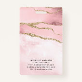 ピンク金ゴールドグリッターマーブルゲートサロンビジネスID バッジ (裏面)