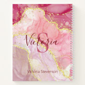 ピンク金ゴールドグリッターマーブルジオードモノグラム ノートブック (裏面)