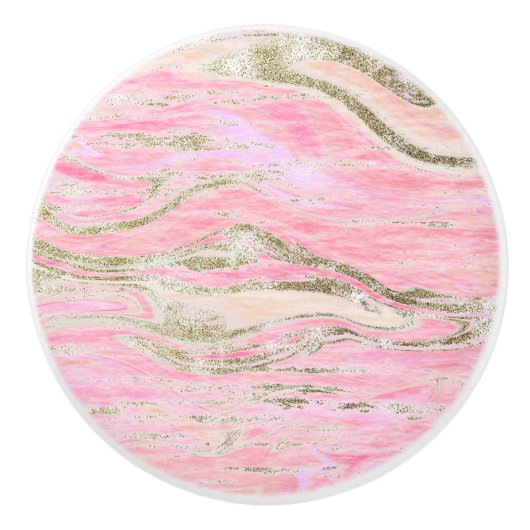 ピンク金ゴールドグリッターマーブルパターンデザイン スタイリッシュ セラミックノブ (正面)