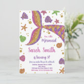 ピンク金ゴールドグリッターマーメイドテール誕生日 招待状 (スタンド正面)