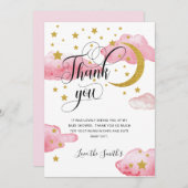 ピンク金ゴールドグリッタームーンベビーシャワーサンキューカード サンキューカード (正面/裏面)