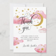 ピンク金ゴールドグリッタームーンベビーシャワーサンキューカード
