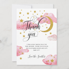 ピンク金ゴールドグリッタームーンベビーシャワーサンキューカード サンキューカード