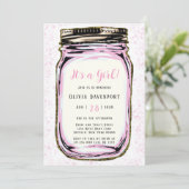 ピンク金ゴールドグリッターメイスンジャールガールベビーシャワー 招待状 (スタンド正面)