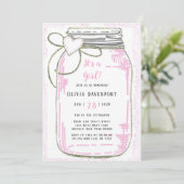 ピンク金ゴールドグリッターメイソンジャールガールベビーシャワーインビット 招待状 (スタンド正面)