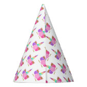 ピンク金ゴールドグリッターユニコーンフローラルパターンパーティー帽子 パーティーハット (裏面)