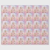 ピンク金ゴールドグリッターユニコーン顔ガールバースデーパーティー ラッピングペーパー (フラット)