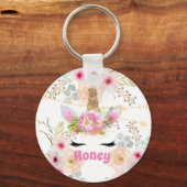 ピンク金ゴールドグリッターユニコーン顔トレンディーガールズギフト キーホルダー (正面)