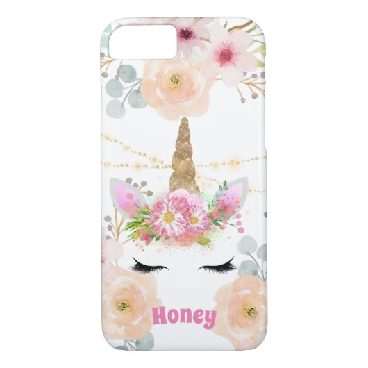 ピンク金ゴールドグリッターユニコーン顔トレンディーガールズギフト Case-Mate iPhoneケース (裏面)