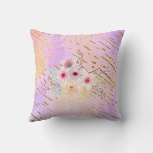 ピンク金ゴールドグリッターユニコーン顔レインボーガールズギフト クッション (裏面)