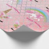 ピンク金ゴールドグリッターユニコーン顔レインボーガールズギフト ラッピングペーパー (角)