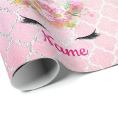 ピンク金ゴールドグリッターユニコーン顔レインボーガールズギフト ラッピングペーパー (ロールコーナー)