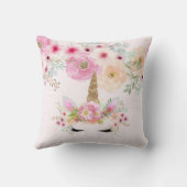 ピンク金ゴールドグリッターユニコーン顔女子ベビー統計 クッション (裏面)