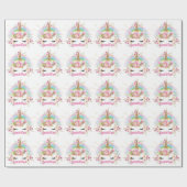 ピンク金ゴールドグリッターユニコーン顔花女の子ギフト ラッピングペーパー (フラット)