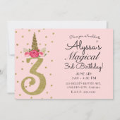 ピンク金ゴールドグリッターユニコーン33パーティー 招待状 (裏面)