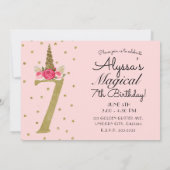 ピンク金ゴールドグリッターユニコーン7 7thバースデーパーティー 招待状 (裏面)