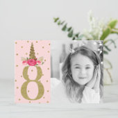 ピンク金ゴールドグリッターユニコーン8thバースデーパーティー 招待状 (スタンド正面)