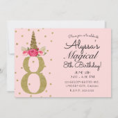 ピンク金ゴールドグリッターユニコーン8thバースデーパーティー 招待状 (裏面)