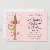 ピンク金ゴールドグリッターユニコーンONE誕生日パーティー 招待状 (裏面)