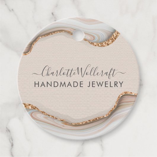 ピンク金ゴールドグリッター大理石アガテハンドメイドジュエリーCl フェイバータグ (正面)