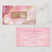 ピンク金ゴールドグリッター大理石Geodeモノグラムゲート 名刺 (正面/裏面)