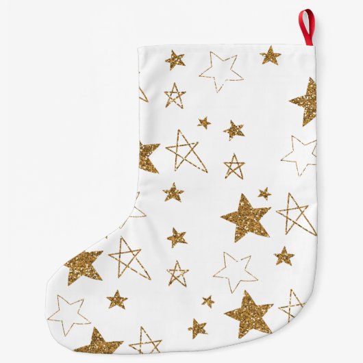 ピンク金ゴールドグリッター星 ラージクリスマスストッキング (裏面)