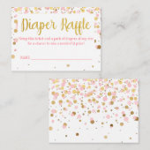 ピンク金ゴールドグリッター紙吹雪おむつラッフルチケット エンクロージャーカード (正面/裏面)