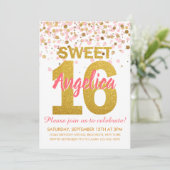 ピンク金ゴールドグリッター紙吹雪ガールスウィート16誕生日 招待状 (スタンド正面)