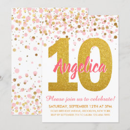 ピンク金ゴールドグリッター紙吹雪ガールティッド誕生日 招待状