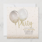 ピンク金ゴールドグリッター紙吹雪バルーン誕生日パーティー 招待状 (正面)