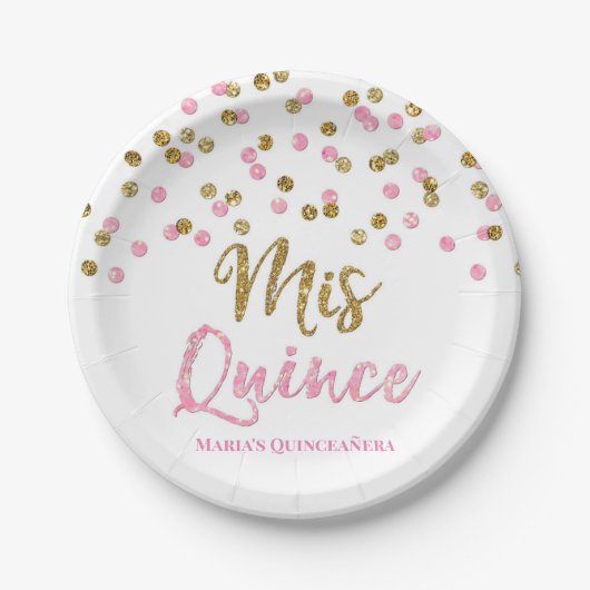 ピンク金ゴールドグリッター紙吹雪ミス15キンセアニェラ ペーパープレート (正面)
