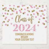 ピンク金ゴールドグリッター紙吹雪卒業 スパークリングワインラベル (シングルラベル)