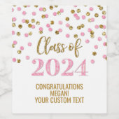 ピンク金ゴールドグリッター紙吹雪卒業 ワインラベル (シングルラベル)