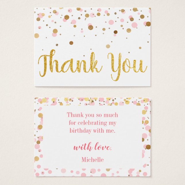 ピンク金ゴールドグリッター紙吹雪誕生日ありがとう (正面&裏面)