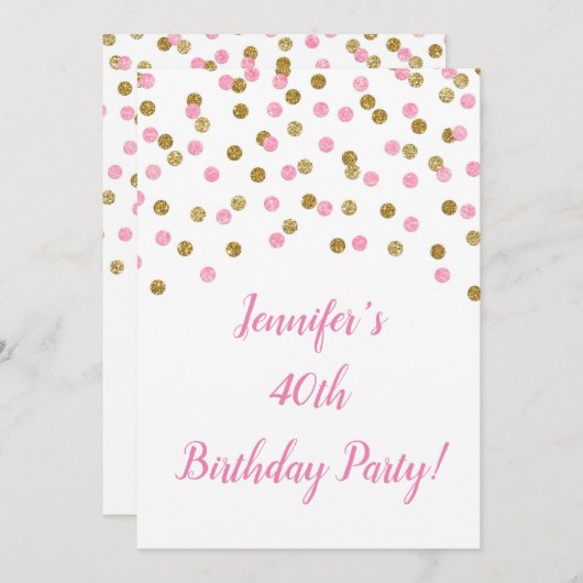 ピンク金ゴールドグリッター紙吹雪40と素晴らしい 招待状 (正面/裏面)