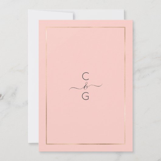 ピンク金ゴールドグリッター縁ど紙吹雪結婚写真 招待状 (裏面)