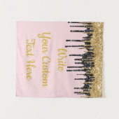 ピンク金ゴールドグリッター誕生日フォトブース背景 タペストリー (正面(横))