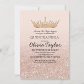 ピンク金ゴールドグリッター15th誕生日パーティー 招待状 (正面)