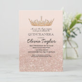 ピンク金ゴールドグリッター15th誕生日パーティー 招待状 (スタンド正面)