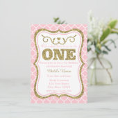 ピンク金ゴールドグリッター1st誕生日招待状 招待状 (スタンド正面)