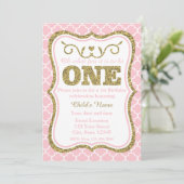 ピンク金ゴールドグリッター1st誕生日招待状 招待状 (スタンド正面)