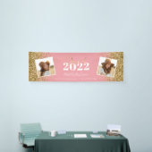 ピンク金ゴールドグリッター2写真クラス卒業 横断幕 (トレードショー)