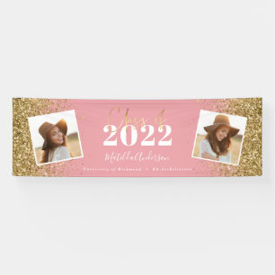 ピンク金ゴールドグリッター2写真クラス卒業 横断幕